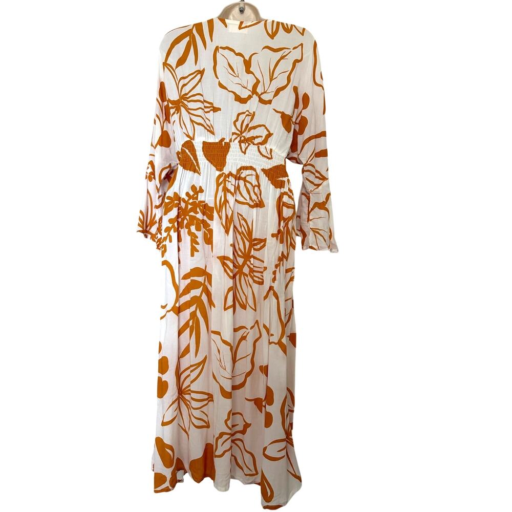 Gillia Floral Coverup Midi Dress White Yellow Size S Blee Sleeve Rayon Handmade - Picture 5 of 10